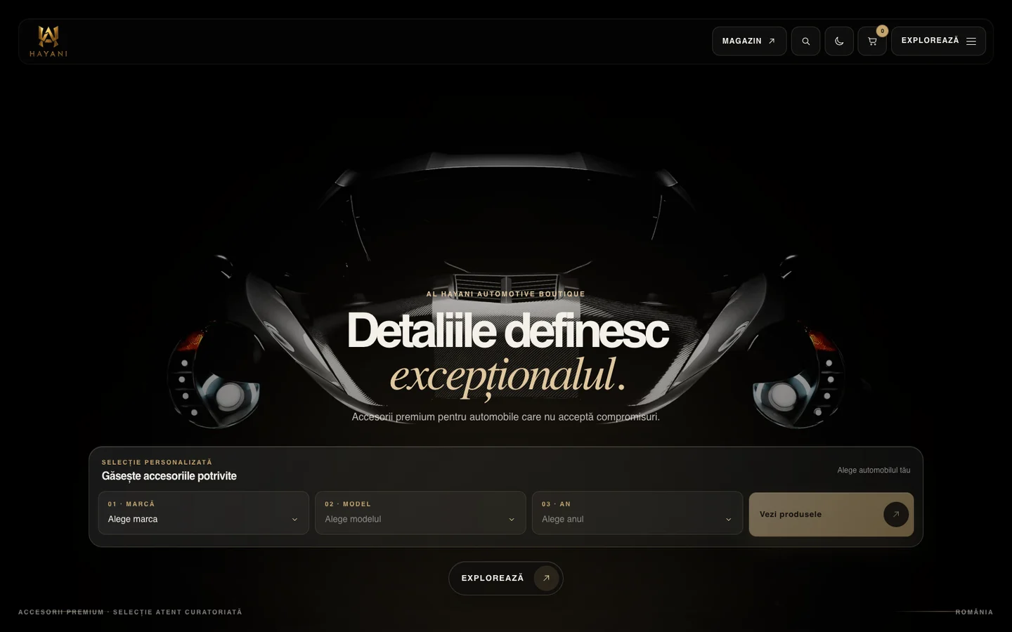 Al Hayani Premium — A premium automotive accessories brand, presented with the ambition behind it.